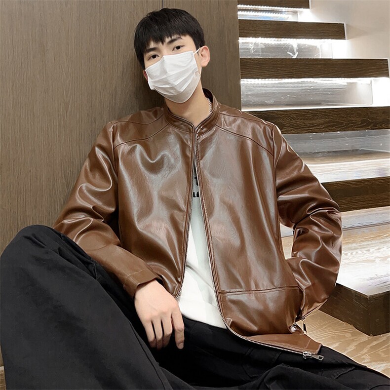 潮流机车皮衣宽松薄款男士立领皮夹克春季休闲外套A266-PY005-P85图片