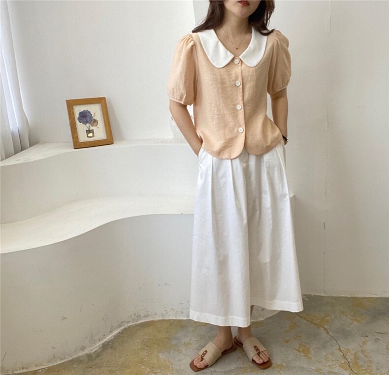 撞色翻领小衫，女装，土布鱼