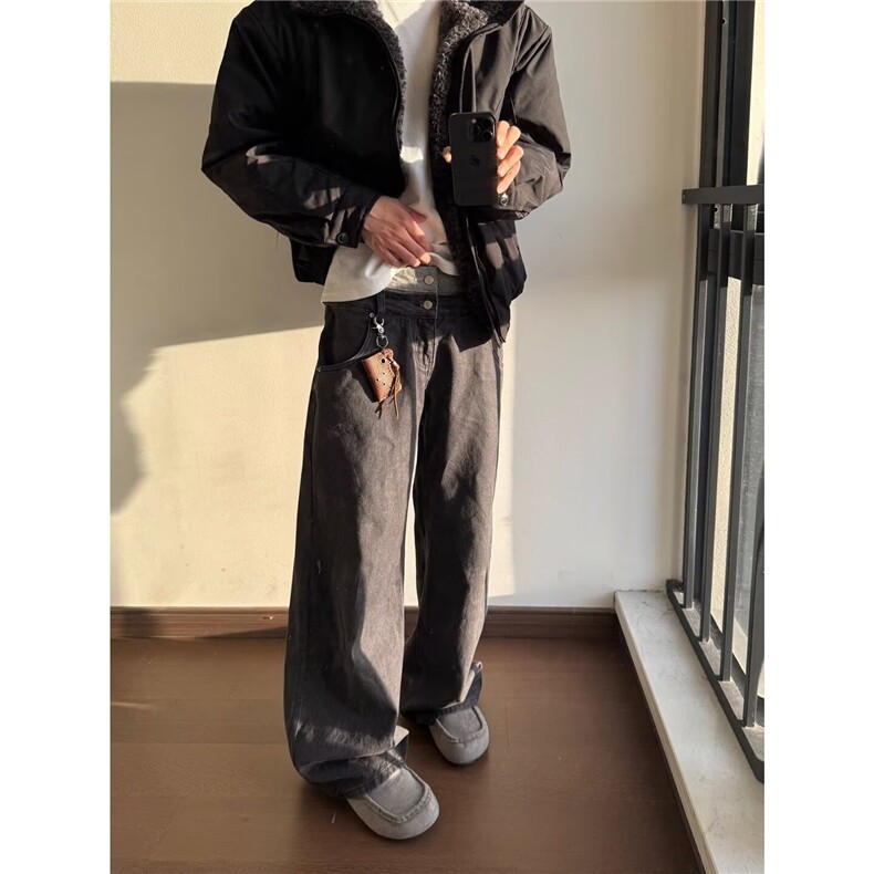 1506-1/KB2091/P54美式复古高街小众黑灰色牛仔裤窄版直筒阔腿裤，男装牛仔裤，星座1506-1