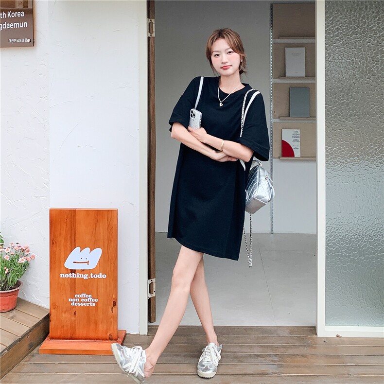 夏季新品！简约黑色宽松大版T恤中裙B208-9058-P125K188,女装连衣裙,浙宝208