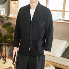 2021春秋季风亚麻夹克男复古刺绣盘扣外套QT6005-J，男装夹克，星座1112-5（原712-5）