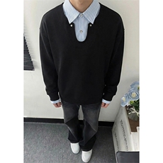 假两件衬衫领长袖卫衣春季简约男士复古上衣女C61324-TP4589，男装衬衫，电商A102