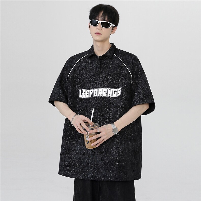 小众男装插肩袖夏季新品细闪polo衫短袖运动潮牌t恤T63-P38,男装T恤,电商C307