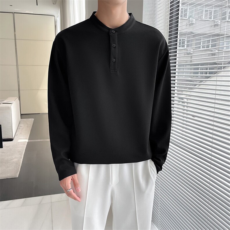 亨利领男上衣体恤打底衫简约百搭华夫格面料6438-P48，男装T恤，星座1012-1