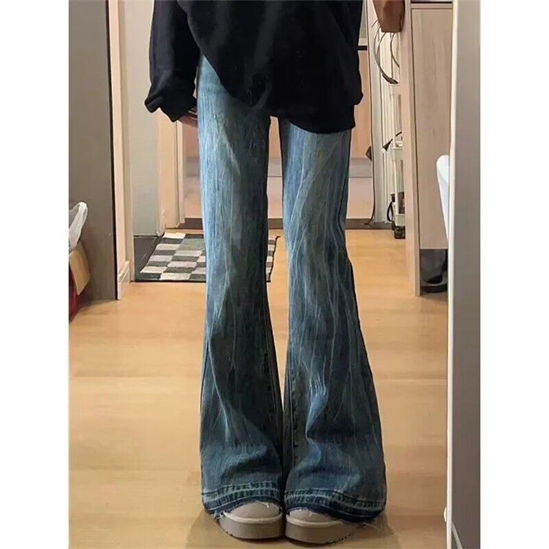美式复古微喇叭牛仔裤女春秋新款高腰宽松显瘦百搭直筒拖地裤子潮，女装牛仔裤，星座506A