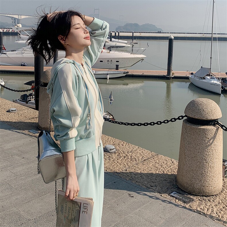 春现-时尚撞色运动风休闲卫衣套装B190-2819-P165-K228,女装套装/套裙,2B190