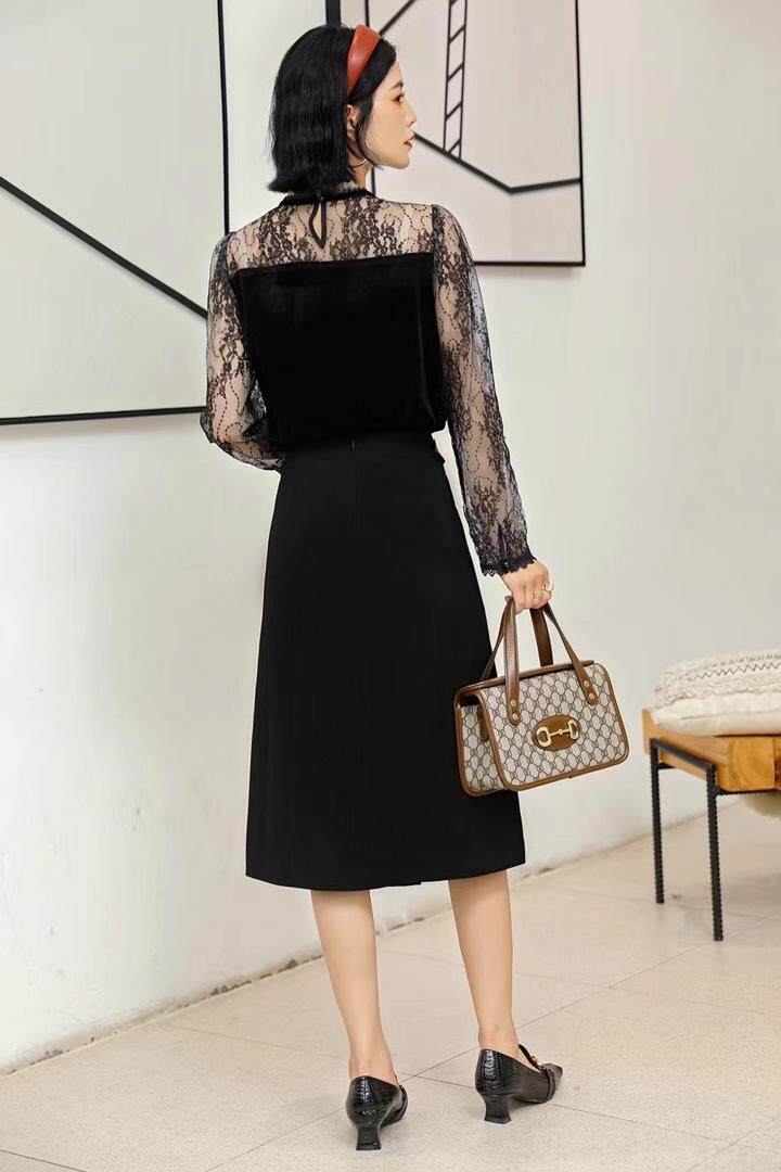 【现货】【】秋季新款时尚百搭金丝绒拼蕾丝打底衫，其它，名门秀