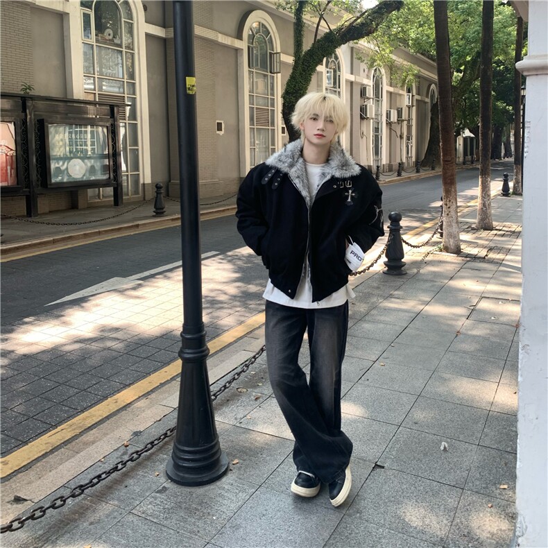 美式cleanfit十字架座山雕秋季男女高级感夹棉开衫棉服,男装棉衣,四季星座505