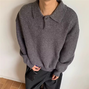 JY279-P52美式复古休闲慵懒风V领针织衫男纯色外套网图