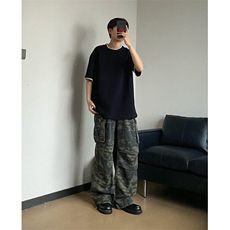 抖音得物二开240克宽松纯棉美式高街痞帅贝壳绣花工艺短袖T恤，男装T恤，电商A486-1