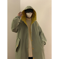春装中长款连帽风衣男拼色休闲外套F38P85，男装风衣，电商C323