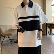 短袖t恤男夏季美式复古宽松潮流撞色翻领半袖polo衫WB069-P32，男装Polo衫，星座412-2