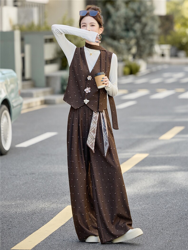 马甲小香风套装裤女2025春季新款减龄搭配一整套气质配丝巾,女装套装/套裙,众宇琦