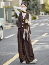 马甲小香风套装裤女2025春季新款减龄搭配一整套气质配丝巾，女装套装/套裙，众宇琦