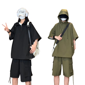 量大优 供视频 泡泡纱夏款连帽套装短袖短裤男 CP74TZ-特p60图片