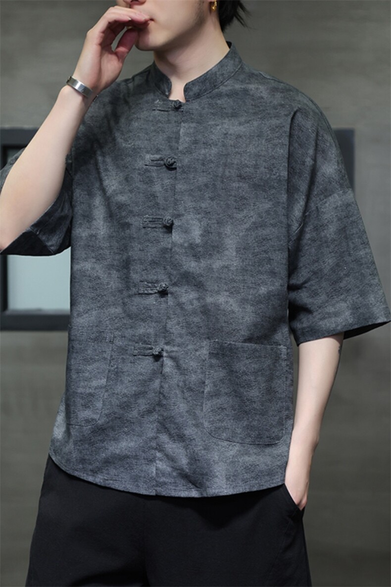 新中式提花风潮T恤短袖防香云纱龟裂纹汉服唐装T2413-P58,男装T恤,电商A227
