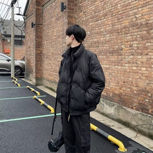 23新款冬季复古加厚保暖立领棉服男士宽松休闲压皱设计面包服图片