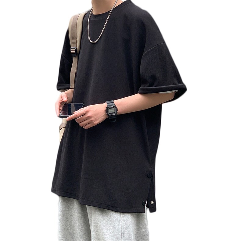 T3053/P25短袖男士潮流宽松开衩体恤打底衫夏季半袖T恤男简约上衣,男装T恤,电商A141