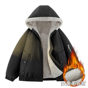 2025复古加绒毛领棉衣冬季新款座山雕宽松连帽派克棉服M2555p88图片