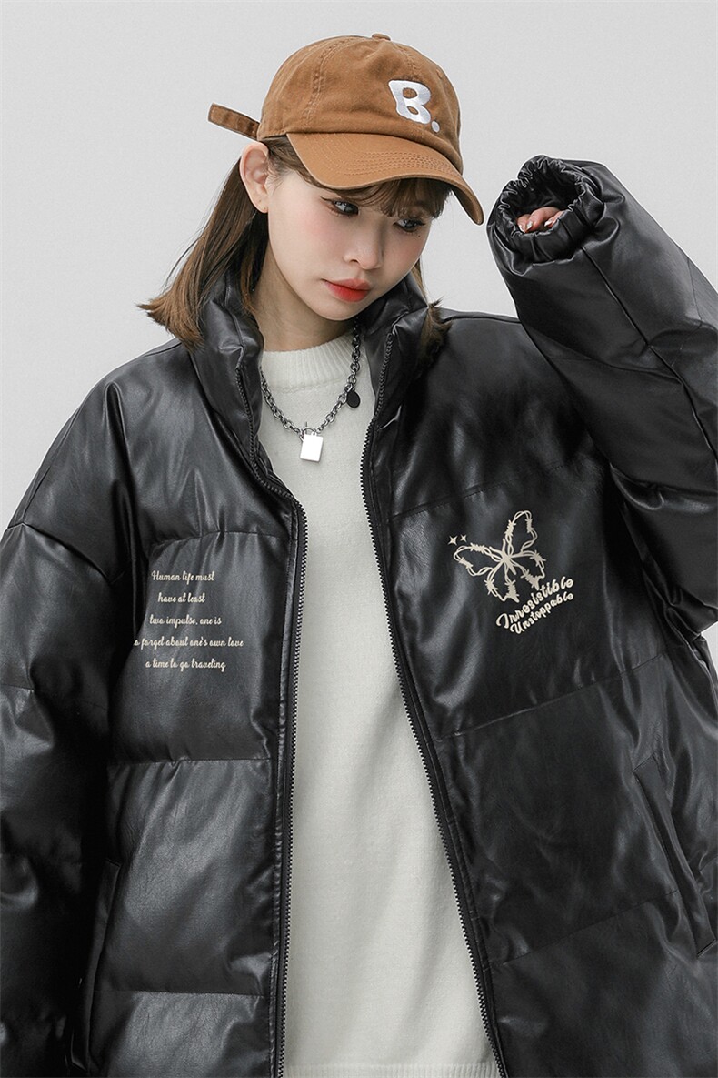 中性风23新款冬季时尚百搭立领PU皮棉服外套MY6459P115控158,男装棉衣,电商A268