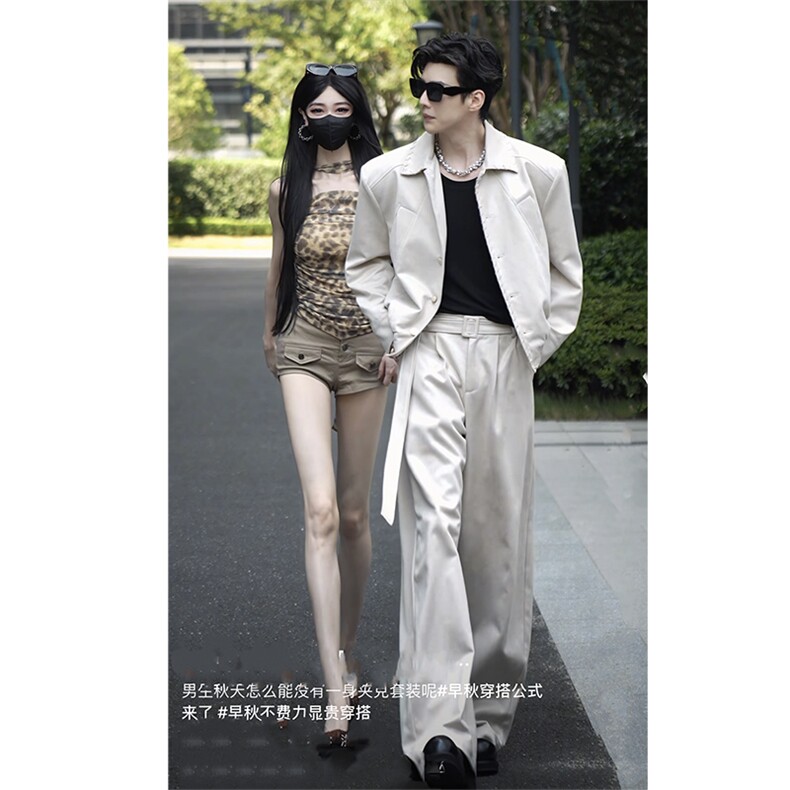 抖音直播秋季高级麂皮绒夹克弯刀裤套装TZ335上衣P125裤子P72图片