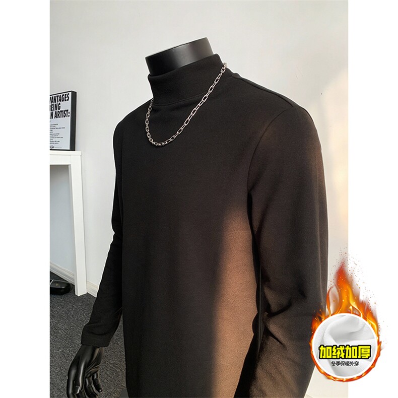 抖音得物品质400克重磅加绒加厚德绒保暖长袖T恤半高领打底针织衫，男装T恤，电商A486