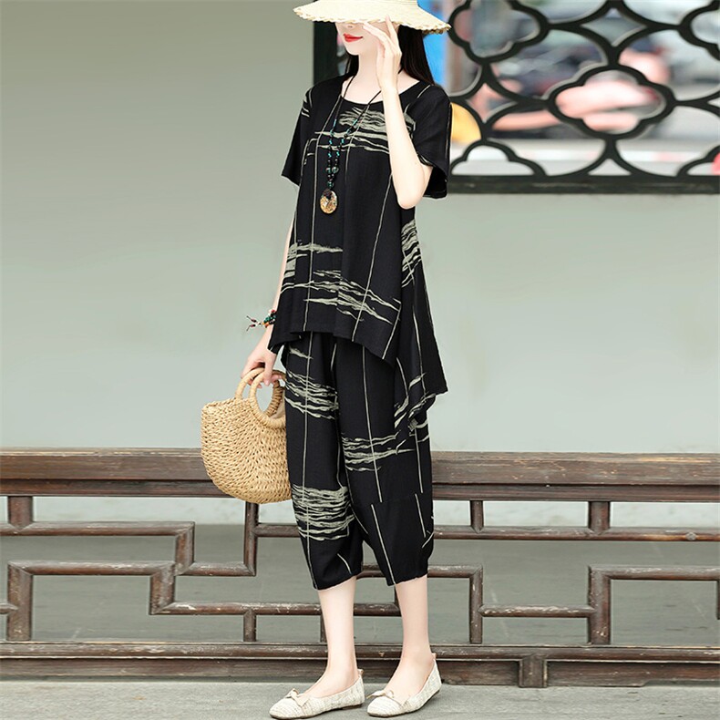 HXY-S508妈妈夏装洋气大码哈伦套装2021新款中老年女两件套现货，商品下架区，华秀衣