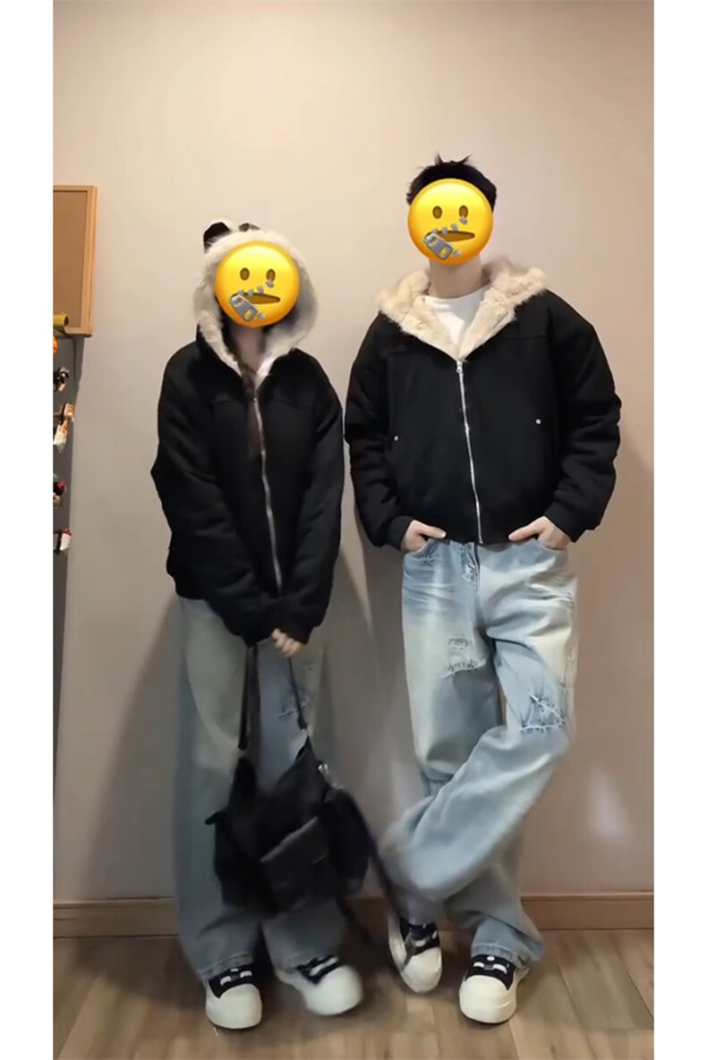 现货连帽猫耳朵男女情侣装棉服外套秋冬鹿皮绒座山雕-A2350P99,男装棉衣,电商B241