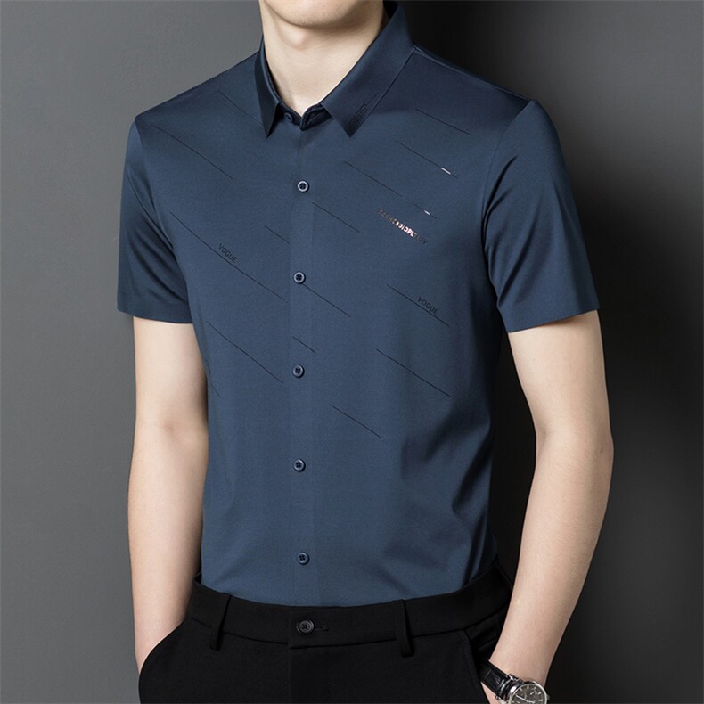 男士夏季新款时尚休闲短袖无痕衬衫格子高品质衬衣商务装男P78，男装衬衫，星座1105-3