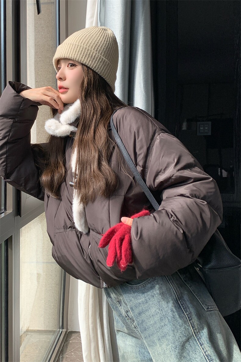 LeceaAlice短款羽绒服女2025冬季新款韩版拼接毛绒白鸭绒面包服,女装羽绒服,2C088