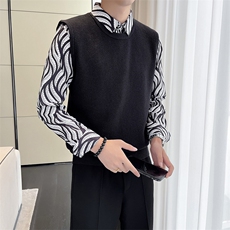 高品质针织衫男士假两件毛衣衬衫领长袖套头休闲上衣B261-M03-P85，男装针织衫/毛衣，电商D323（原B261）