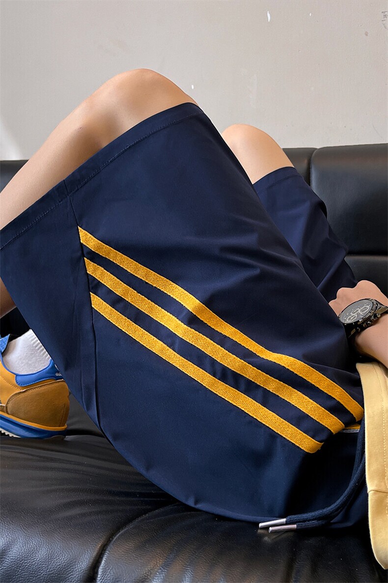 条纹运动短裤男生夏季薄款篮球大码五分裤子美式潮牌宽松直筒中裤,男装休闲裤,电商A001