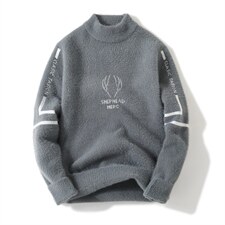 水貂绒毛衣男士圆领冬季加绒加厚保暖针织衫 FD6107 P43图片
