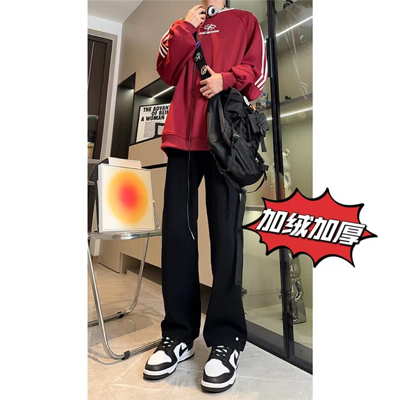 秋冬黑色加绒加厚宽松直筒垂感牛仔裤男休闲长裤K369-P50加绒P60,男装牛仔裤,星座205