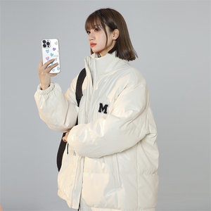 美式复古PU皮2025冬新款棉服女宽松立领加厚面包服棉衣C442-P100图片