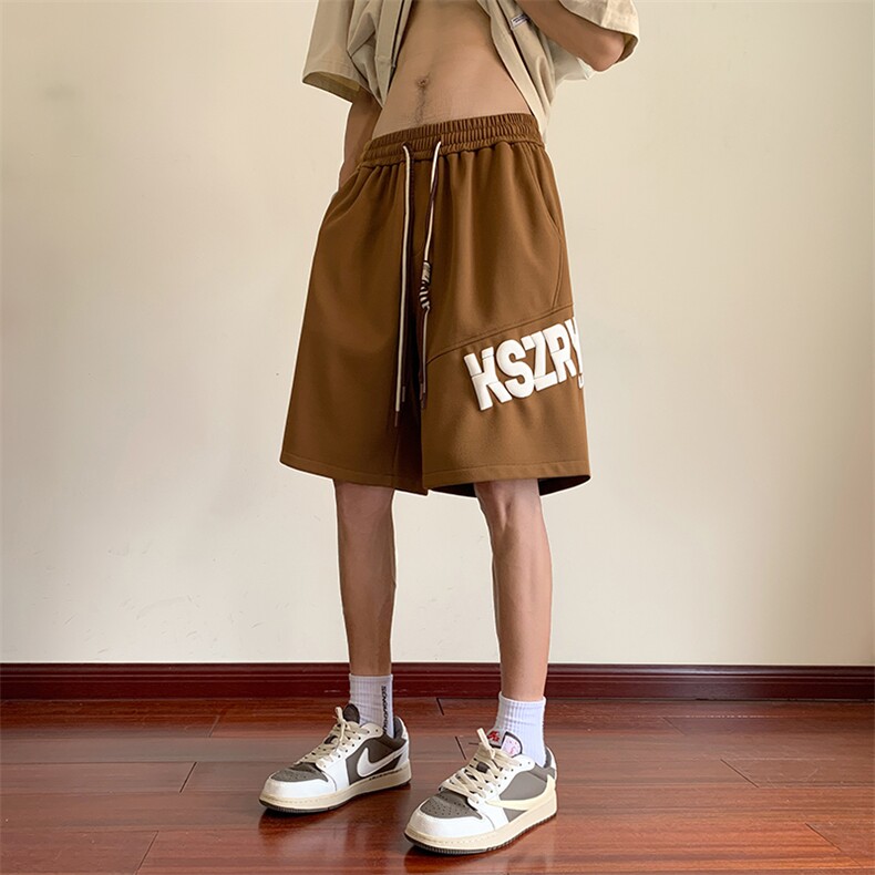 菠萝格运动短裤男夏季发泡印花宽松直筒青少年运动五分裤2025新款,男装休闲裤,星座227-2