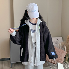 韩版刺绣加绒加厚连帽羊羔毛开衫女秋冬拉链外套C558-P110，女装短外套，星座911-2(原星座613-2）