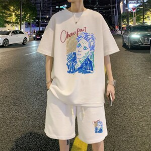！2024夏季男士华夫格短袖套装学生一套衣服HTZ20P50
