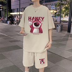 ！2023夏季新款男士华夫格短袖套装透气青少年套装HTZ58P50，男装T恤，电商B220