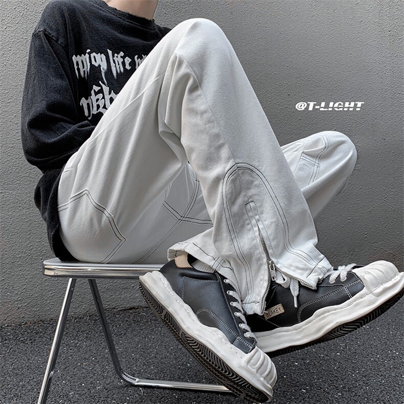 B221美式ins高街小众拉链纯色牛仔裤LK22077-P65控88,男装牛仔裤,电商B221