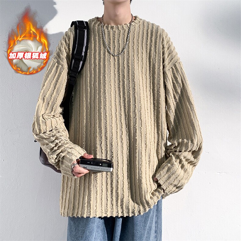 薄款改加绒冬新银狐绒毛边卫衣男加厚时尚宽松上衣W334J加绒-P65,男装T恤,电商A001-1
