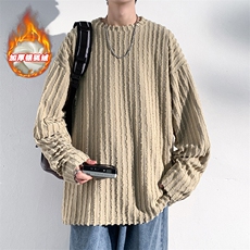 薄款改加绒冬新银狐绒毛边卫衣男加厚时尚宽松上衣W334J加绒-P65，男装T恤，电商A001-1