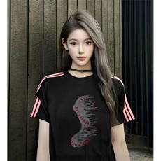 抖音得物品质二开240克宽松纯棉美式潮牌印花三条杠中性风短袖T恤，男装T恤，电商A486