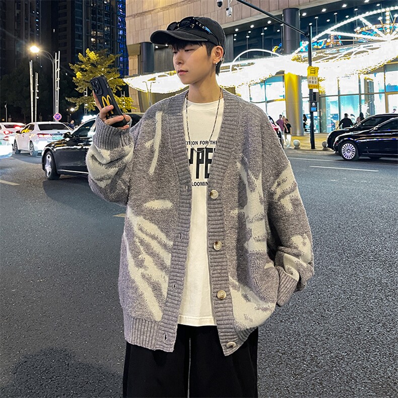 港风秋款男开衫毛衣针织衫单排扣渐变扎染印花外套M323P65,男装针织衫/毛衣,星座1013-1