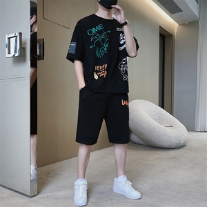 2024夏季潮流时尚T恤男装青少年宽松休闲ins圆领套装F307P58图片