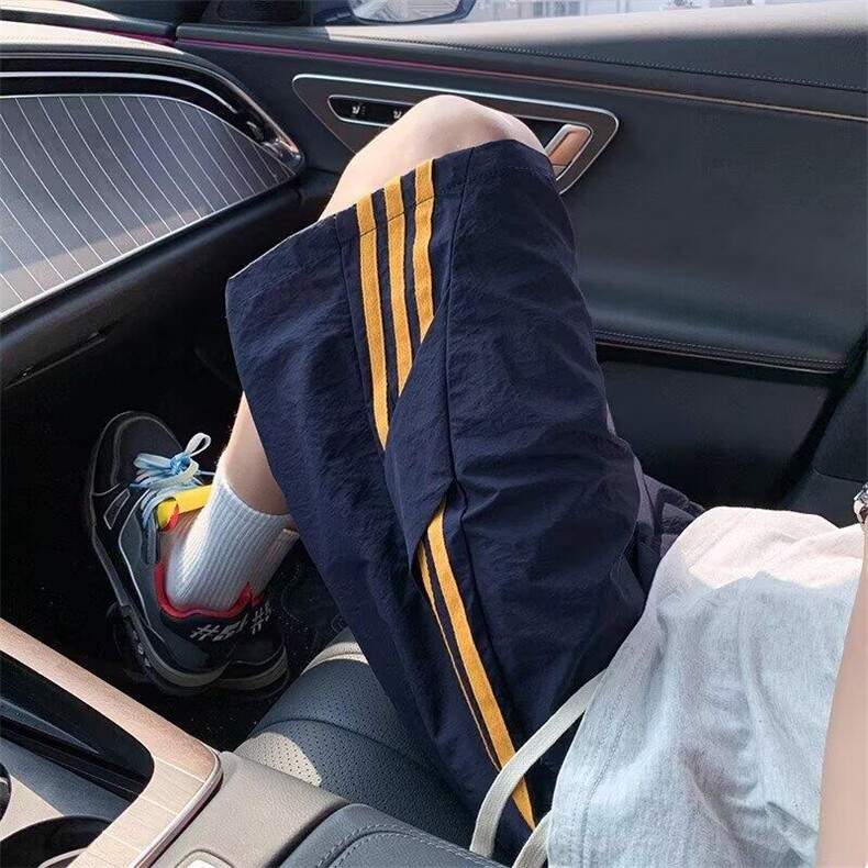 百搭藏青色条纹三杠速干短裤男夏直筒潮流日系新款无品牌时尚简约,男装牛仔裤,星座218-1（原230）