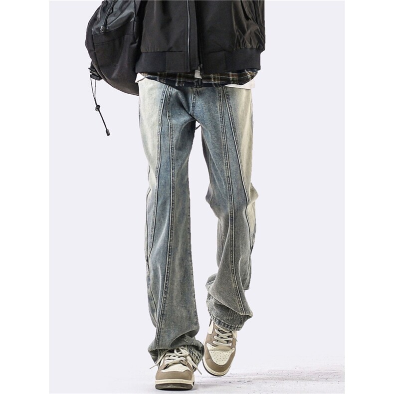 直筒牛仔裤男2025新款美式解构水洗宽松修身微喇休闲长裤NZG502,男装牛仔裤,星座516A