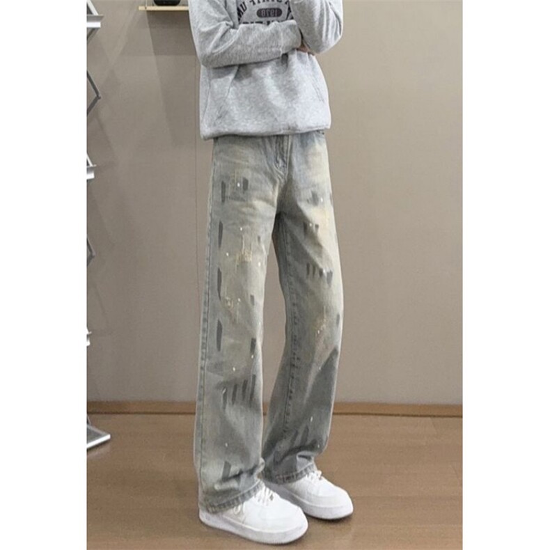 直筒牛仔裤春夏重工钉钻显瘦百搭宽松休闲阔腿拖地裤子NR11,男装牛仔裤,星座1116A（原606A-3）
