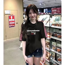 抖音得物品质二开240克宽松纯棉美式潮牌印花三条杠中性风短袖T恤，男装T恤，电商A486
