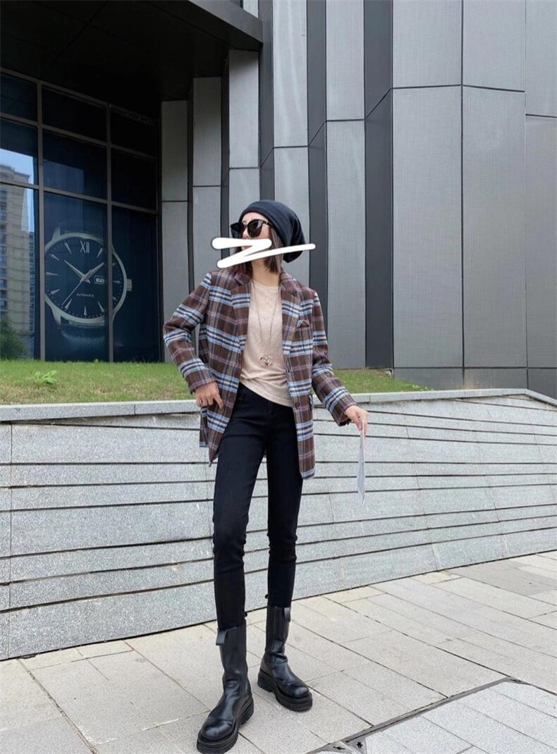 复古格子西装，女装西装，冰雪兒